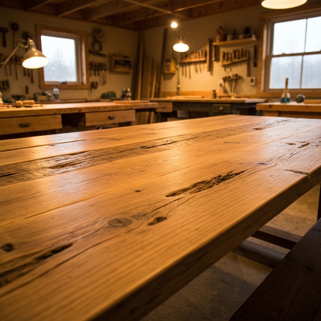 Handcrafted rustic dining table showcasing Prairie Craft Furniture Co.'s artisan woodworking expertise